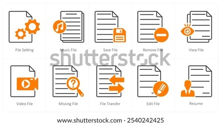 A set of 10 files icons as file setting, music file, save file