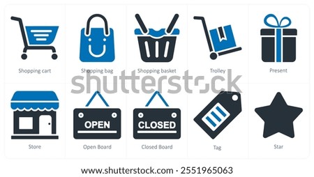 A set of 10 business icons as shopping cart, shopping bag, shopping basket