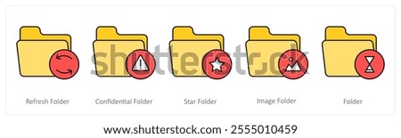 A set of folder icons as refresh folder, confidential folder, star folder