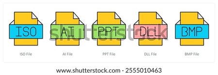 A set of files icons as iso file, ai file, ppt file