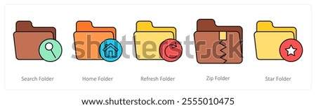 A set of folder icons as search folder, home folder, refresh folder