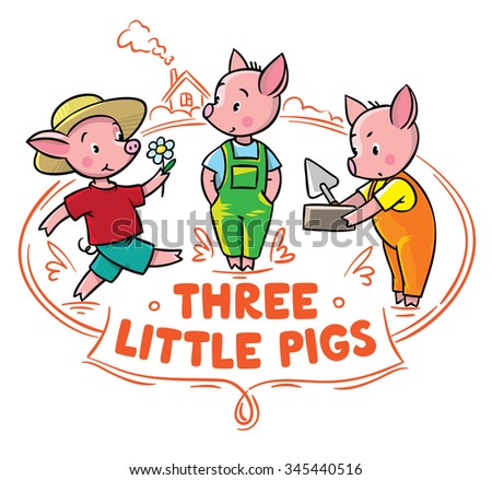 Children vector illustration for poster or card of funny piglets from fairy tale Three Little Pigs Zdjęcia stock © 