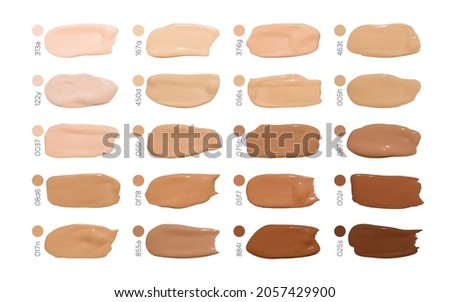 Color Cosmetic Foundation Smudges. Makeup Concealer Drops. Beige Female Swatch. Face Care Background. Foundation Smudges. Realistic Liquid Smears. Skin Shade Splash. Vector Foundation Smudges.