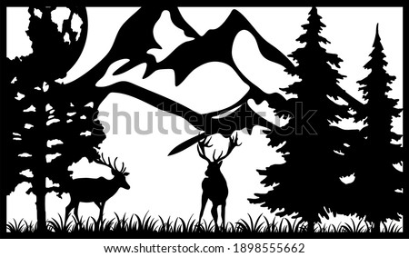 Deer in the wild. Divider panel. Wood carving. Wooden panel. Metal panel. Laser cutting. Plasma cutting. DXF  SVG. Fashionable decor. Outer panel.