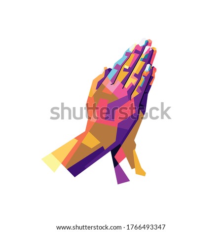 Modern pop art illustration of praying hands. 