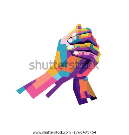 Modern pop art illustration of praying hands. 