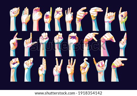 Sign language alphabet gestures pop art design vector