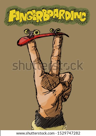 Stylish authentic victory sign with fingerboard on it 商業照片 © 