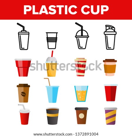 Disposable Plastic Cup Linear Vector Icons Set. Coffee To Go Cup Thin Line Contour Symbols Pack. Takeaway Beverage Pictograms Collection. Coffee, Ice Rea, Cola Mugs. Liquid Packaging