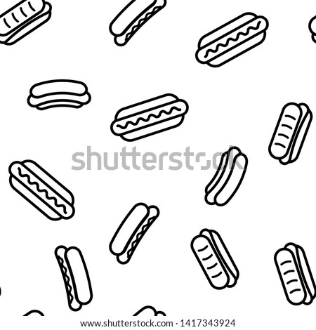 Hot Dog, Burger Vector Color Icons Seamless Pattern. Hotdog With Sausage, Bread And Sauce Linear Symbols Pack. Takeout, Takeaway Unhealthy Eating, Fastfood. Delicious Street, Junk Illustrations