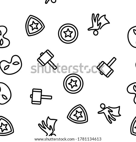 Super Hero Vector Seamless Pattern Thin Line Illustration