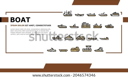 Boat Water Transportation Types Landing Web Page Header Banner Template Vector. Runabout And Catamaran, Fishing And Bowrider, Motor Yacht And Cabin Cruiser Boat Illustration Stock fotó © 