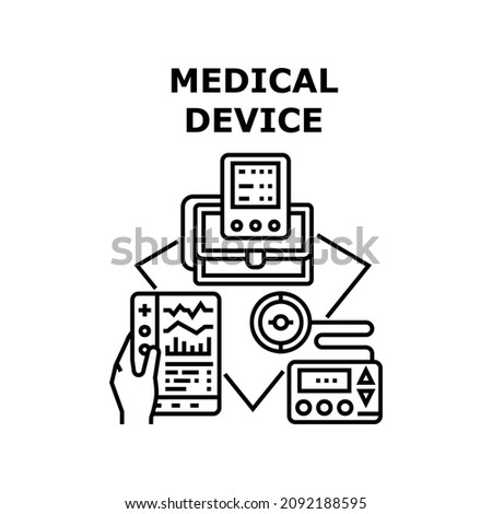Medical device equipment. Hospital health doctor. Heart machine. Clinic scanner. Radiology diagnostic vector concept black illustration