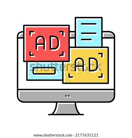 advertisement banners on computer screen color icon vector. advertisement banners on computer screen sign. isolated symbol illustration