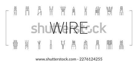wire cable technology connection icons set vector. electrical cord, network line, power communication, energy electric, internet supply wire cable technology connection black contour illustrations