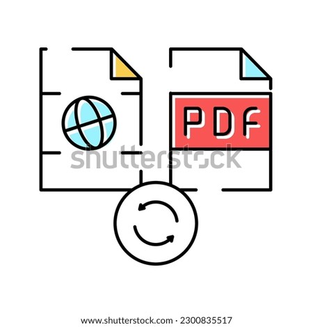 convert web site page to pdf file color icon vector. convert web site page to pdf file sign. isolated symbol illustration