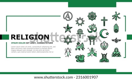 Religion, Prayer Cult And Atheism Landing Web Page Vector. Christianity And Druze, Bahai And Gnosticism, Hinduism And Islam, Judaism And Sikhism. Sect Religious And Human Soul Illustration