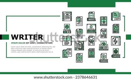 technical writer doc landing web page vector. typewriter manual, old technical, paper hand, document vintage, guide, stroke technical writer doc Illustration