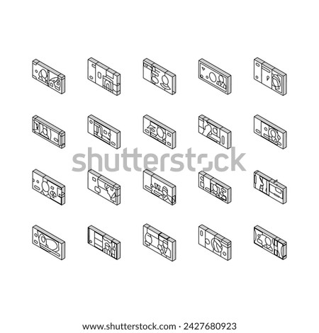 Currency International Finance isometric icons set. Pound Sterling And Dollar, Hryvnia And Indian Rupee, Jordian And Bahraini Dinar, Shekel And Omani Rial Worldwide Currency Color