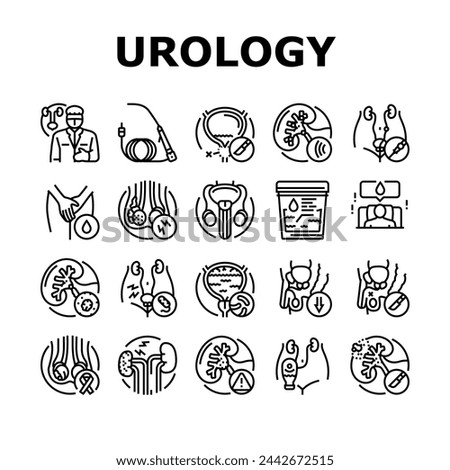 urology prostate urinary kidney icons set vector. bladder human, men cancer, urologist renal, tract stone, cystitis doctor, nephrology urology prostate urinary kidney black contour illustrations