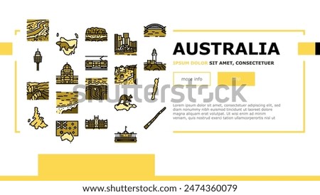 Australia Continent Landscape Landing Web Page Vector. Australia Flag And Didgeridoo National Musician Instrument, Tasmania And Kangaroo Animal, Fraser And Whitsunday Island Illustration