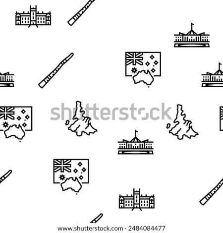 Australia Continent Landscape Vector Seamless Pattern Thin Line Illustration