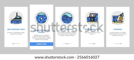 wave energy power tidal onboarding mobile vector sea plant, hydro electric, tide generation, station water turbine, lake electricity wave energy power tidal illustrations