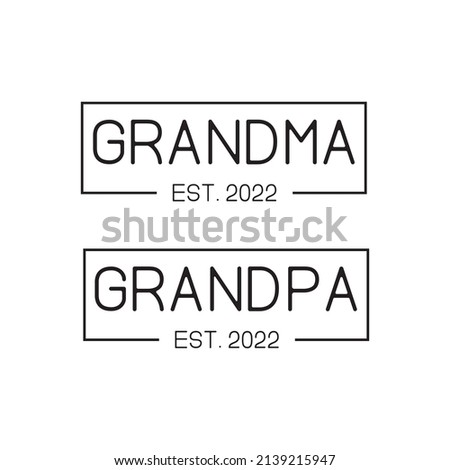 grandma and grandpa with Black Rectangle, Est.2022, white background, thin line letters Imagine de stoc © 