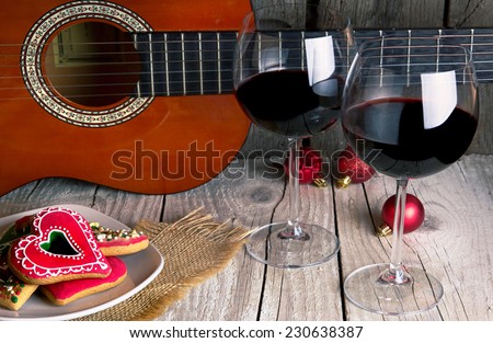 christmas gingerbread guitar and Wine romantic new year background