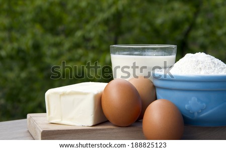ingredients including milk eggs butter and flour.