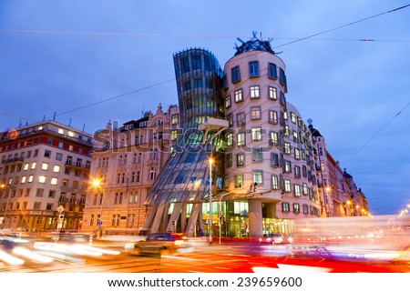 PRAGUE, CZECH REPUBLIC - DEC 1 - Dancing House (called Ginger nad Fred) on December 1, 2014 in Prague, Czech republic. Built by Vlado Milunic and Frank Gehry in 1992-1996.