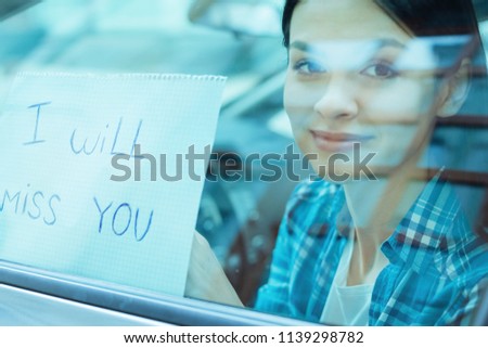 Similar – Image, Stock Photo Parking Emotions is written on a sign in the landscape