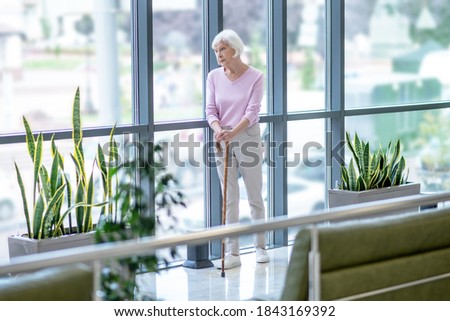 Similar – Image, Stock Photo woman with walking sticks on a hiking trail, forest path