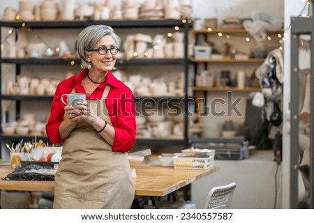 Similar – Image, Stock Photo Senior craftswoman in art studio