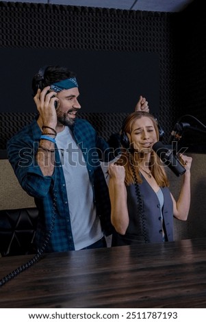 Similar – Image, Stock Photo Couple recording song at home