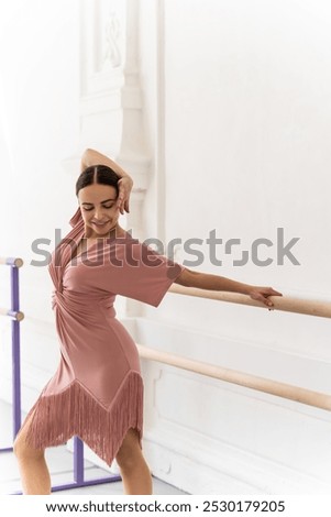 Similar – Image, Stock Photo Ballerina standing on tiptoe classical position outside