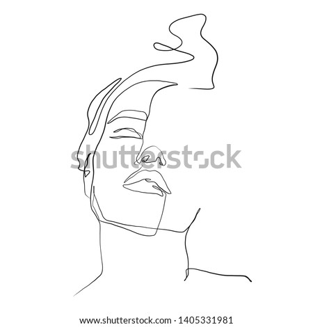 Painting one line young woman or girl portrait face, beauty single icon, simple fashion logo, continuous hand drawing art. Female carton figure isolated on white background. 