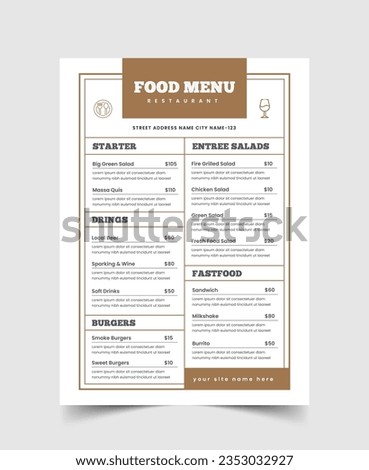 Restaurant Menu, Food Menu Flyer, Classy Restaurant Menu Template, Fast food, Flyer Design, Modern