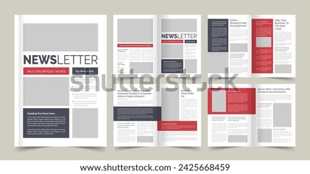 Newsletter Template Layout with Red Accents, Journal Design, Vector