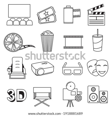 Simple Set of Cinema Related Vector Line Icons.