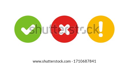 Check, cross and exclamation mark  set icon, vector illustration in flat style