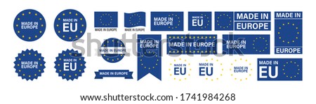 Made in Europe set flat icon for banner design. Isolated vector illustration