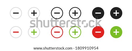 Plus and minus flat button. Set icon for web design, vector isolated illustration