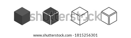 Cube set isolated vector icon. 3D box in different styles. Black block symbol for web and app design