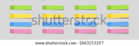 Sticky note set in realism with shadow on transparent background. Vector illustration isolated sign