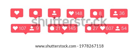 Social media bubble icon. Like, follower and comment set button. Flat vector illustration for web app design