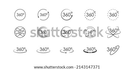 360 degree view set icon. Vector arrows circle, isolated logo on white background
