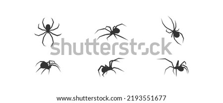 Halloween spider set icons. Silhouette of black insect icon. Vector holiday october poster, flat horror illustration