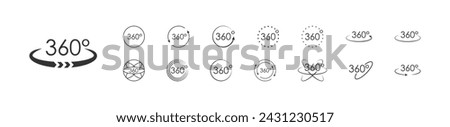 360 degree view set icon. Vector arrows circle, isolated logo on white background