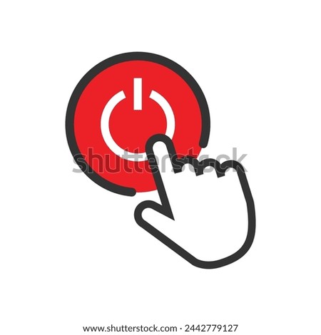 Power button with cursor. ON and OFF icon. Push and click mouse. Vector